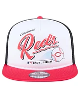 New Era Men's White/Red Cincinnati Reds Retro Script Trucker 9FIFTY Snapback Hat