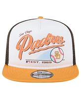 New Era Men's White/Gold San Diego Padres Retro Script Trucker 9FIFTY Snapback Hat