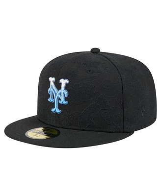 New Era Men's Black York Mets Tonal Koi 59FIFTY Fitted Hat