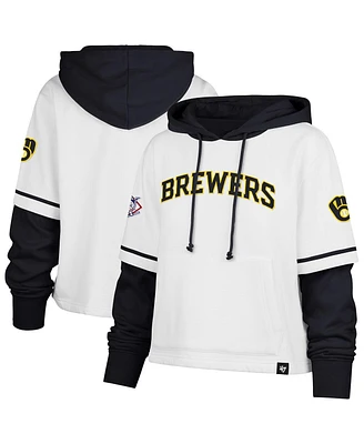 '47 Brand Women's White Milwaukee Brewers Trifecta Shortstop Cropped Pullover Hoodie