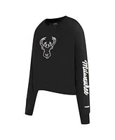 Pro Standard Women's Black Milwaukee Bucks Paint The City Cropped Pullover Sweatshirt