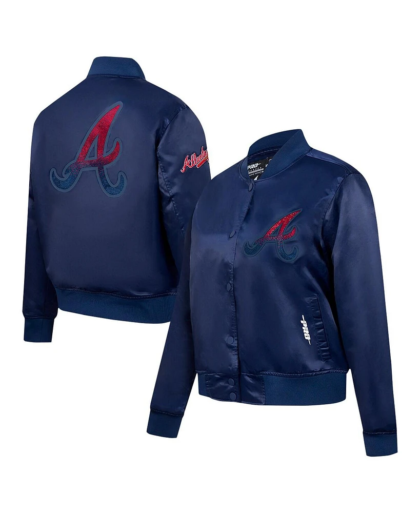 Pro Standard Women's Navy Atlanta Braves Rhinestone Satin Full-Snap Jacket