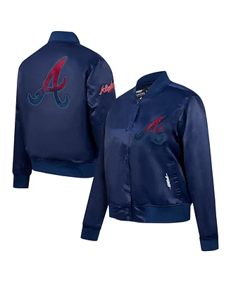Pro Standard Women's Navy Atlanta Braves Rhinestone Satin Full-Snap Jacket
