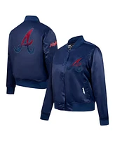 Pro Standard Women's Navy Atlanta Braves Rhinestone Satin Full-Snap Jacket