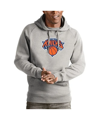 Antigua Men's Heather Gray New York Knicks Team Logo Victory Pullover Hoodie