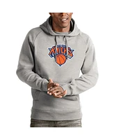 Antigua Men's Heather Gray New York Knicks Team Logo Victory Pullover Hoodie