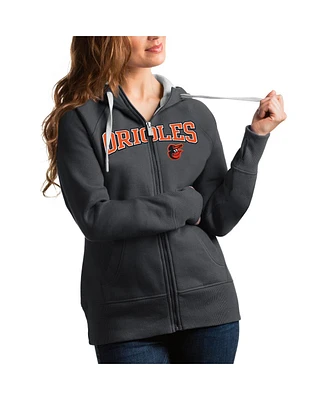 Antigua Women's Charcoal Baltimore Orioles Team Logo Victory Full-Zip Hoodie