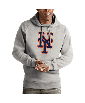 Antigua Men's Heathered Gray New York Mets Victory Pullover Hoodie