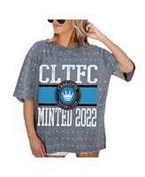 Gameday Couture Women's Gray Charlotte Fc Oversized Mini Rhinestone Classic T-Shirt