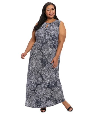 London Times Plus Keyhole-Neck Sleeveless Maxi Dress
