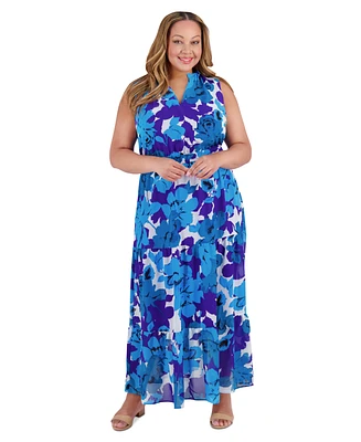 London Times Plus V-Neck Sleeveless Maxi Dress