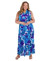 London Times Plus V-Neck Sleeveless Maxi Dress