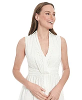 London Times Petite Cotton V-Neck Sleeveless Dress