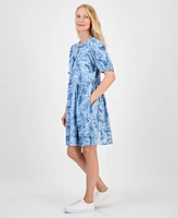 Nautica Jeans Women's Palm-Print Bow-Trim Dress