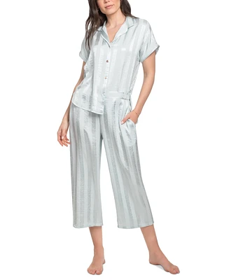 Linea Donatella Women's Athiya Satin Striped Cropped Pajama Set