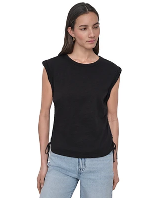 Dkny Jeans Petite Cotton Ruched Side-Tie Sleeveless Tee