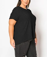 Coin 1804 Plus Spiral Wave Texture Short Sleeve Button Back Top