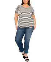 Coin 1804 Plus Cotton Stripe Dolman Short Sleeve Top