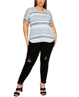 Coin 1804 Plus Engineer Stripe Dolman Short Sleeve Top