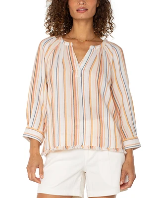 Liverpool Los Angeles Petite Cotton 3/4-Raglan Sleeve Top