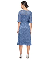 Sl Fashions Women's Glitter-Lace Elbow-Sleeve A-Line Dress