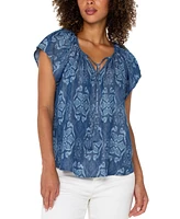 Liverpool Los Angeles Petite Flutter-Sleeve Tie-Front Woven Top