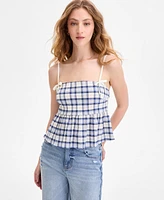 Planet Heart Juniors' Plaid Babydoll Sleeveless Tank