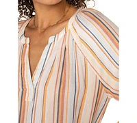 Liverpool Los Angeles Women's Cotton Striped Frayed-Hem Popover Top