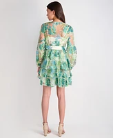 Siena Women's Leaf-Embroidered Mesh Belted Dress