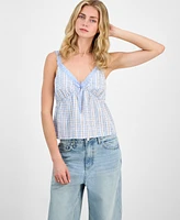 Madden Girl Juniors' Plaid Ribbon Babydoll Tank