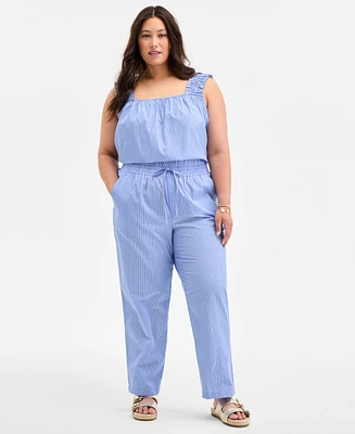 On 34th Plus Striped High-Rise Pull-On Pants, Exclusively at Macy's