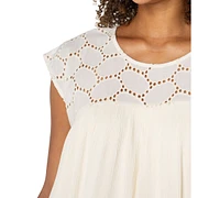 Liverpool Los Angeles Women's Cotton Eyelet-Yoke Gauze Top