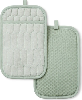Martha Stewart Honeycomb Quilted Chambray Pot Holder Set, 7" x 10"