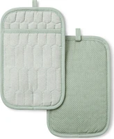 Martha Stewart Honeycomb Quilted Chambray Pot Holder Set, 7" x 10"