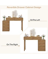Tribesigns Modern Vanity Desk with Storage,Makeup Vanity Desk with 5 Drawers,(Without Mirror), Walnut Brown