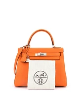 Pre-Owned Hermes Kelly 28 Handbag Orange Clemence with Palladium Hardware