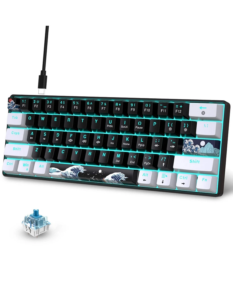 60% Mechanical Gaming Keyboard,61 Keys Blue Switches,Wired Mechanical Keyboard with Led Backlit,Compact Ergonomic Keyboard (Black)