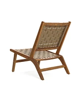 LuxenHome Outdoor Acacia Wood Woven Back and Seat Armless Deck Chair