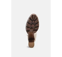 Mistress High Block Heeled Chunky Leather Boot Beige