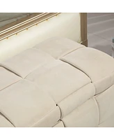 Padded Upholstered Ottoman Bench with High Resilience Cushion for Bedroom or Living Room, Comfortable Seating Built-in Storage Everyday Use-T
