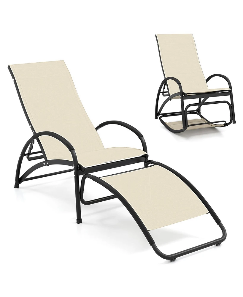2-in-1 Outdoor Rocking Chair with 4-Position Adjustable Backrest for Patio Porch Poolside