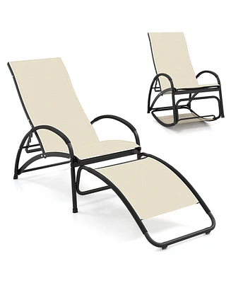 2-in-1 Outdoor Rocking Chair with 4-Position Adjustable Backrest for Patio Porch Poolside