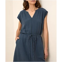 Pact Women's Organic Cotton Coastal Double Gauze Tie Waist Midi Dress