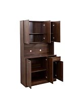 70.87" Tall Wardrobe& Kitchen Cabinet, with 6-Doors, 1-Open Shelves and 1-Drawer for bedroom,Walnut