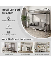 Twin Loft Bed Frame with 2 Ladders Full-length Guardrail