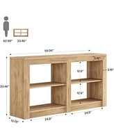 Tribesigns 59-Inch Farmhouse Console Table, 3-Tier Entryway Table with Storage, Wood Console Behind Couch for Living Room, Hallway, Foyer, Oak