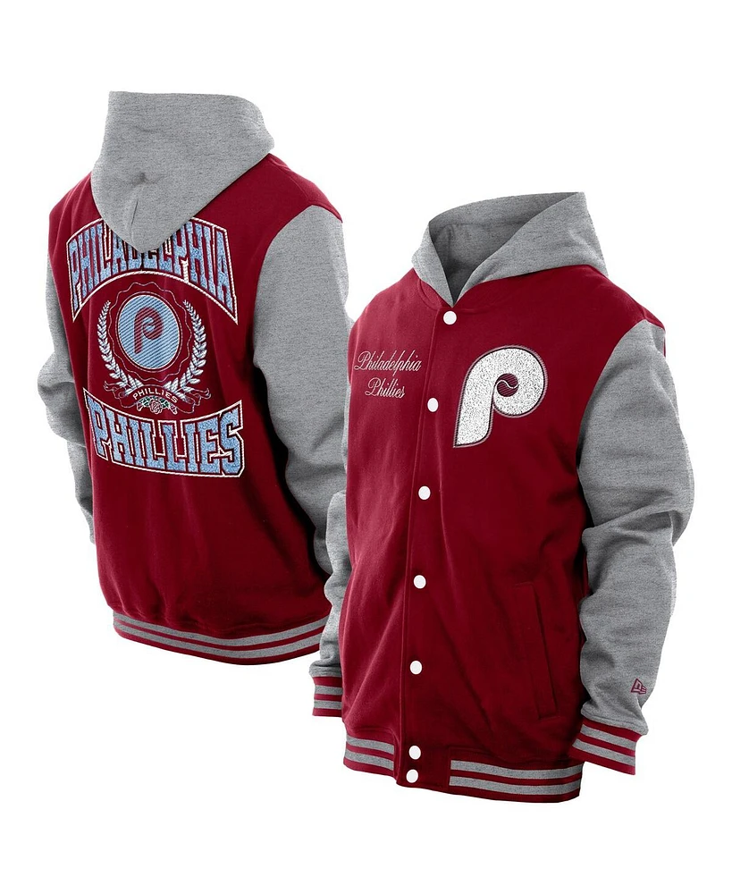 New Era Men's Burgundy Philadelphia Phillies Throwback Prep Full-Snap Hoodie Jacket