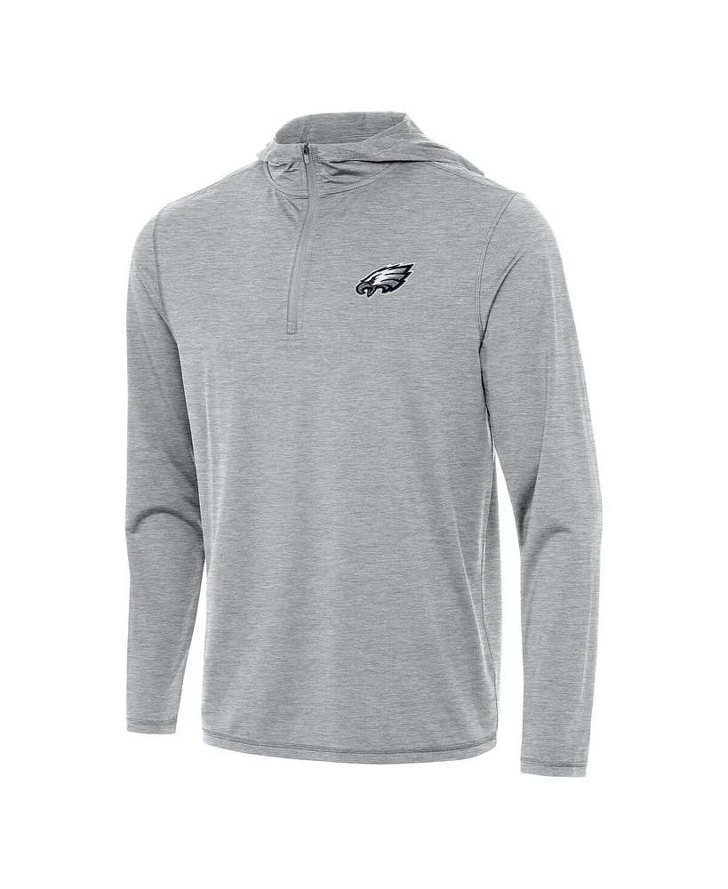Antigua Men's Heather Gray Philadelphia Eagles Tidy Quarter-Zip Pullover Hoodie