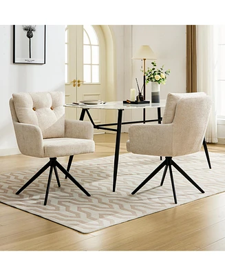 Dyhome Dining Chairs Set of 2, Mid Century Modern Swivel with Arm, Upholstered Accent Chair for Kitchen Living Room, Metal B