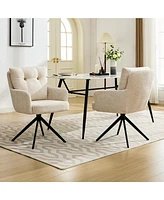 Dyhome Dining Chairs Set of 2, Mid Century Modern Swivel with Arm, Upholstered Accent Chair for Kitchen Living Room, Metal B